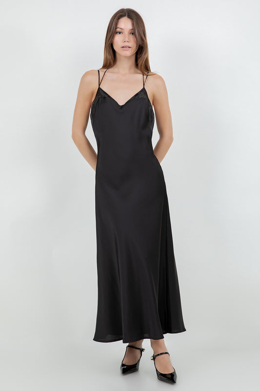 MAXI SATIN SLIP DRESS WITH CONTRAST ORGANZA ACCENT - Whiteroom+Cactus