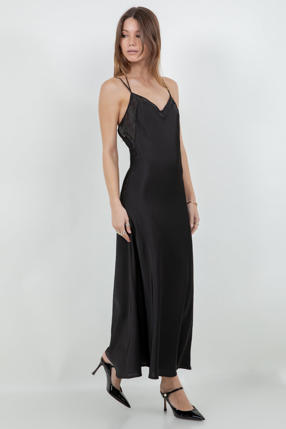MAXI SATIN SLIP DRESS WITH CONTRAST ORGANZA ACCENT - Whiteroom+Cactus