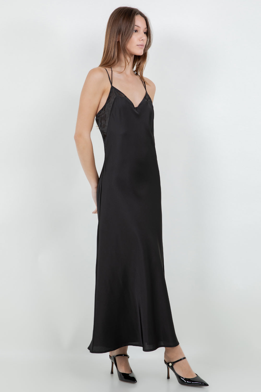 MAXI SATIN SLIP DRESS WITH CONTRAST ORGANZA ACCENT - Whiteroom+Cactus