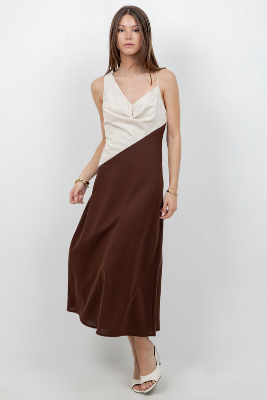 LINEN COMBO COWL NECK MAXI DRESS - Whiteroom+Cactus
