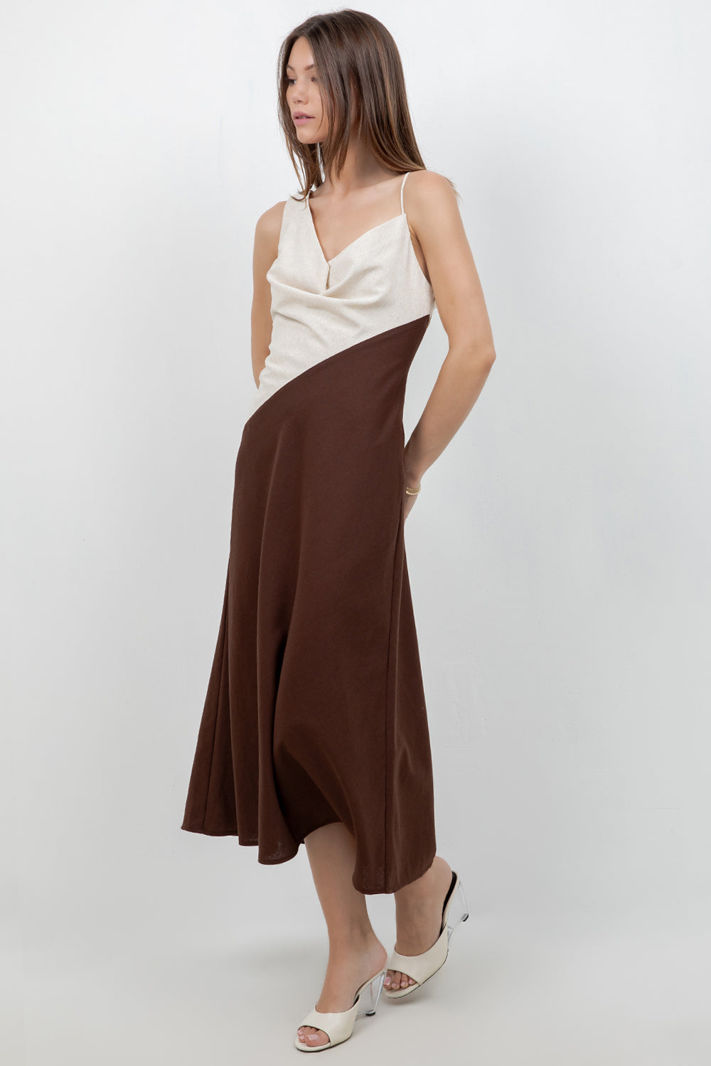 LINEN COMBO COWL NECK MAXI DRESS - Whiteroom+Cactus