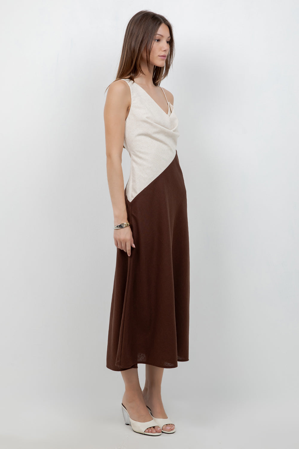 LINEN COMBO COWL NECK MAXI DRESS - Whiteroom+Cactus