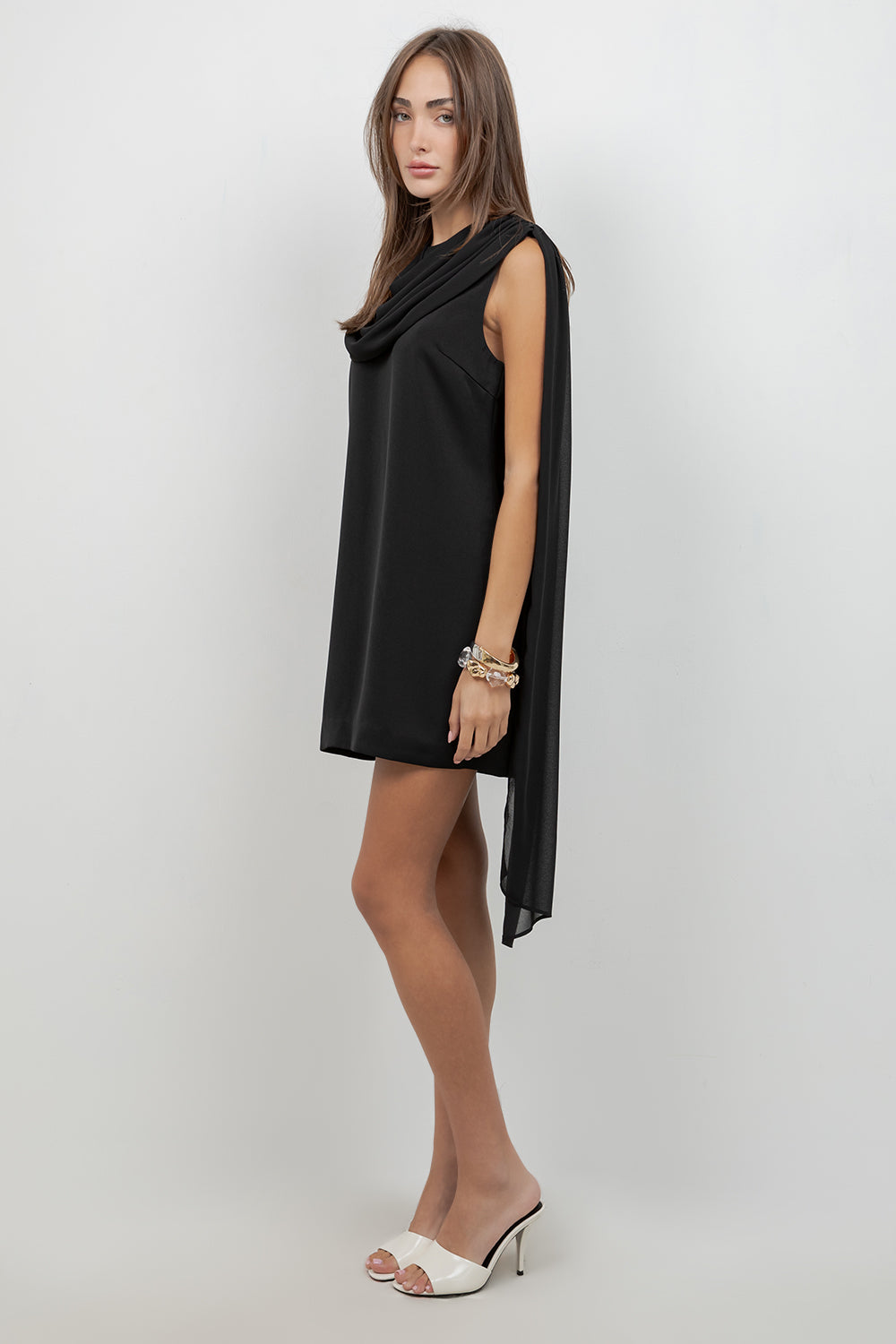 WOVEN MINI DRESS WITH ATTACHED CHIFFON SCARF - Whiteroom+Cactus