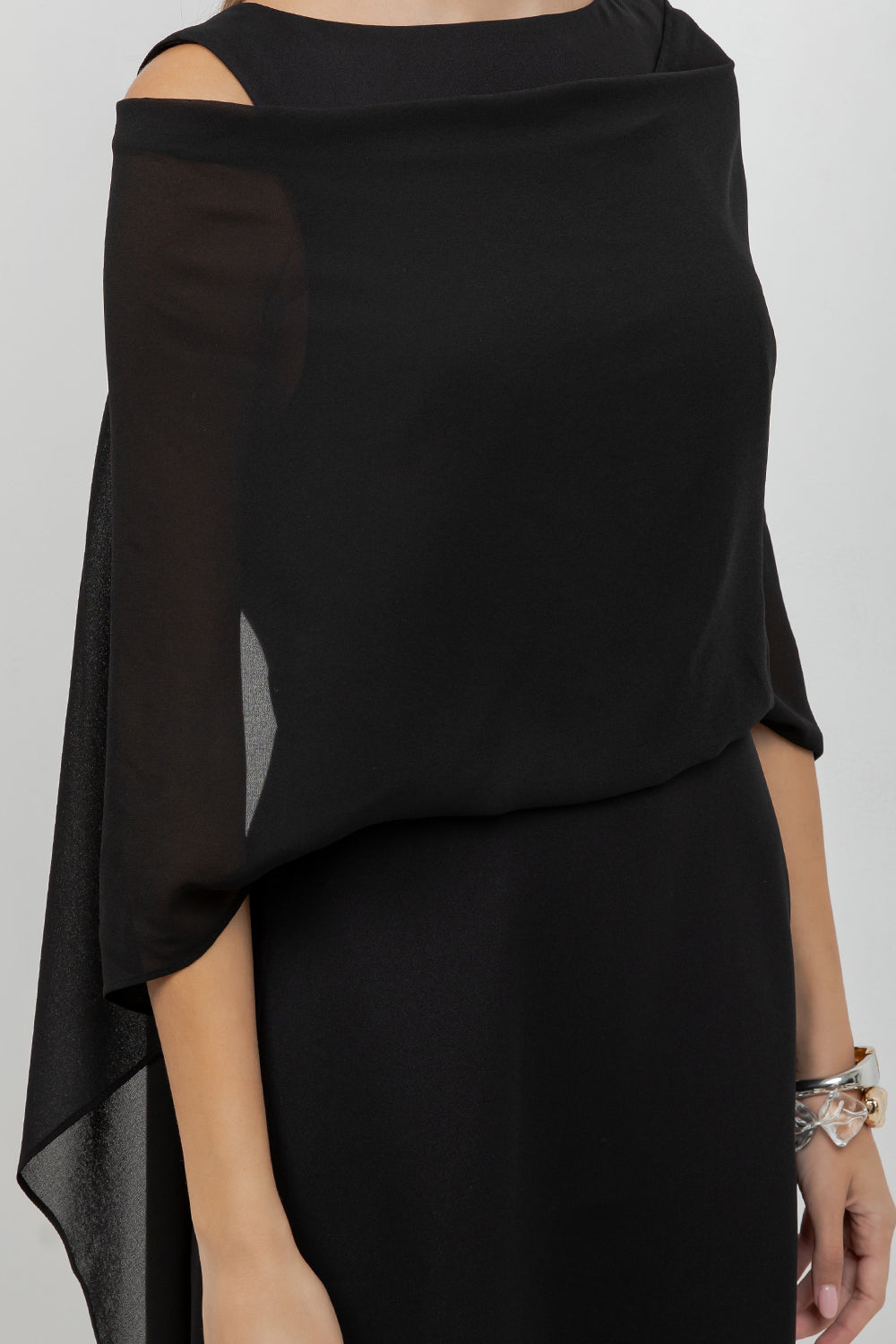 WOVEN MINI DRESS WITH ATTACHED CHIFFON SCARF