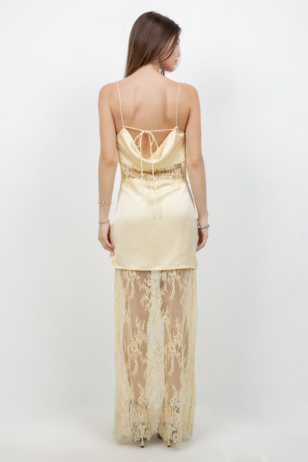 LACE COMBO SATIN DRESS WITH COWL NECK - Whiteroom+Cactus