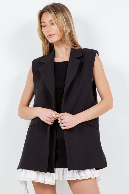 SIDE ZIPPER DETAILED SLEEVELESS BLAZER - BLACK