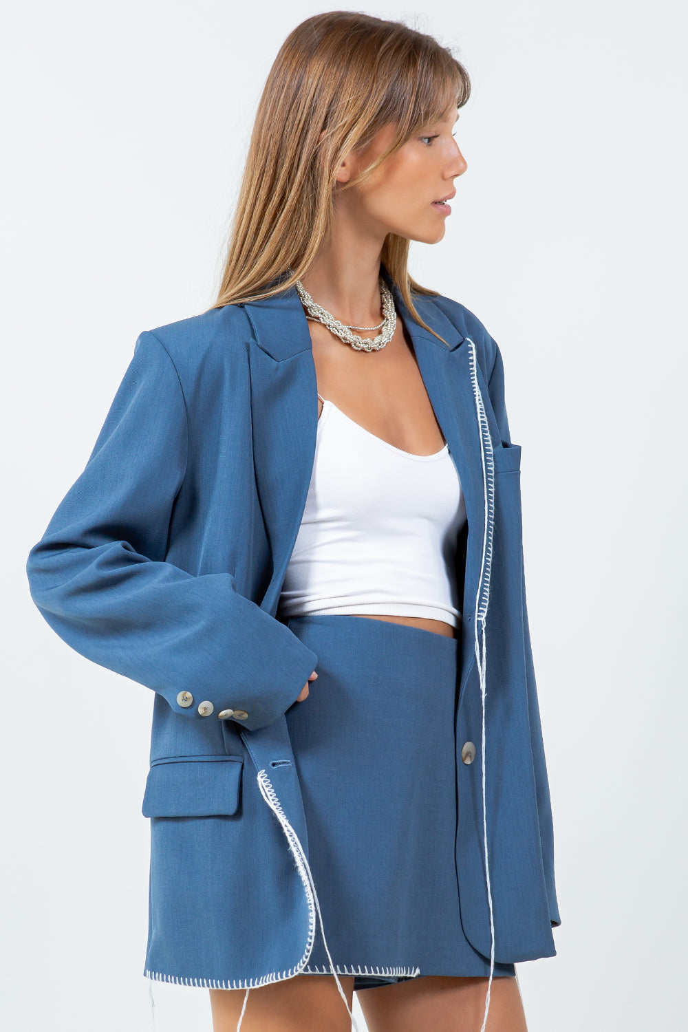 CONTRAST BLANKET STITCHED OVERSIZED BLAZER - Whiteroom+Cactus