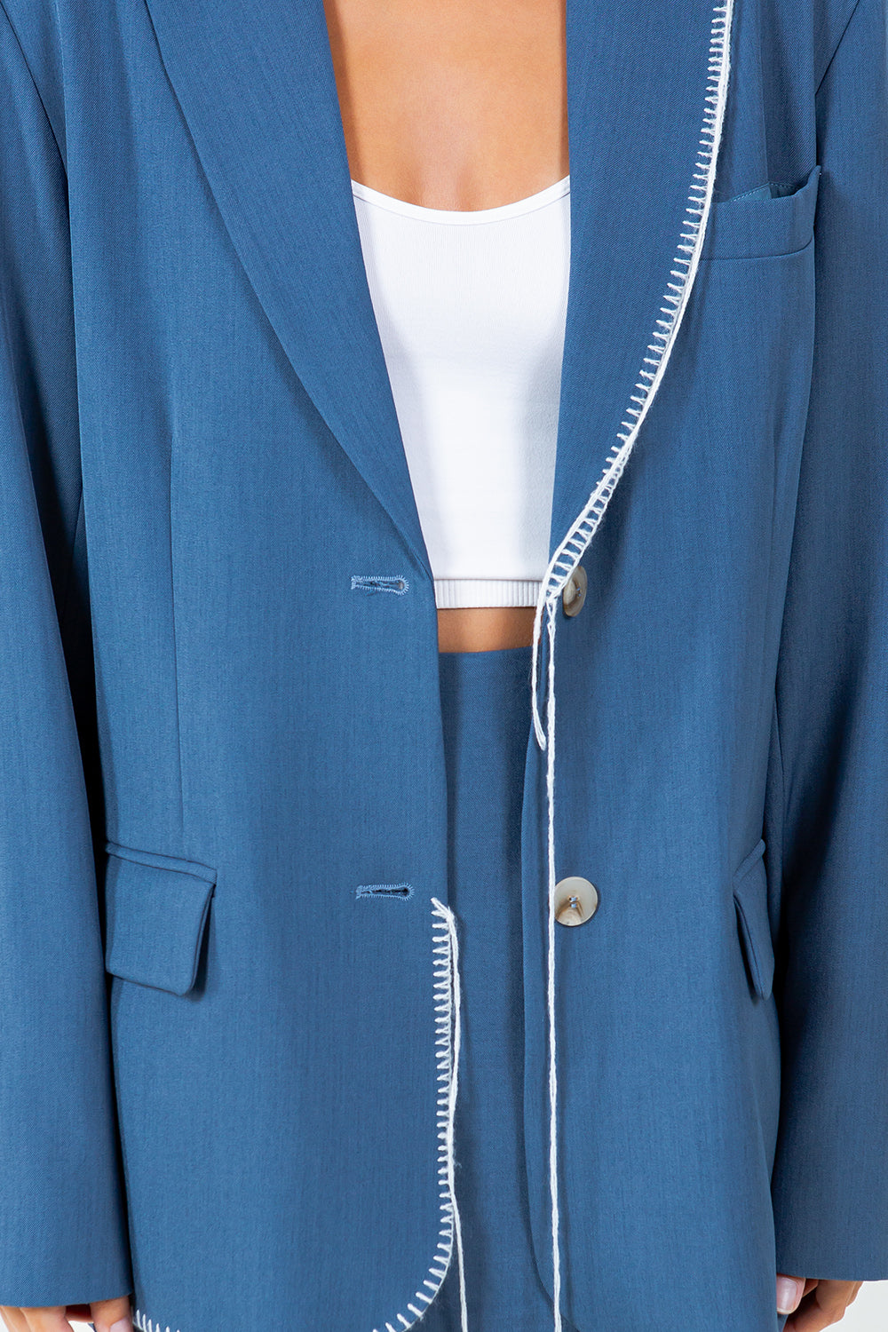 CONTRAST BLANKET STITCHED OVERSIZED BLAZER - Whiteroom+Cactus