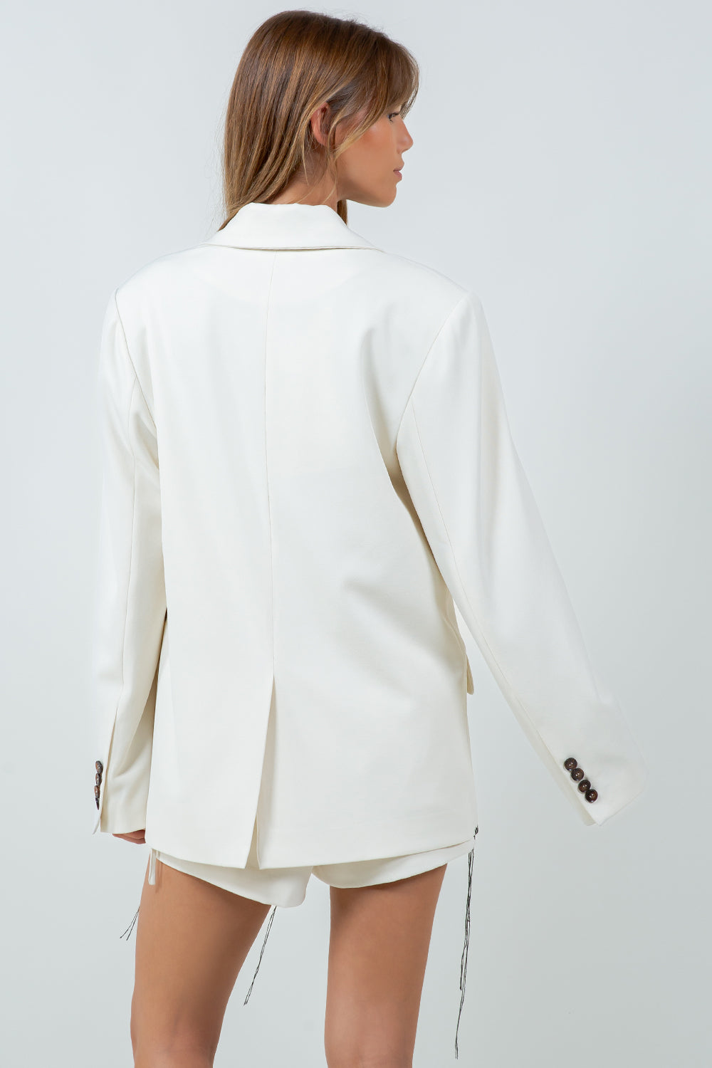 CONTRAST BLANKET STITCHED OVERSIZED BLAZER - IVORY