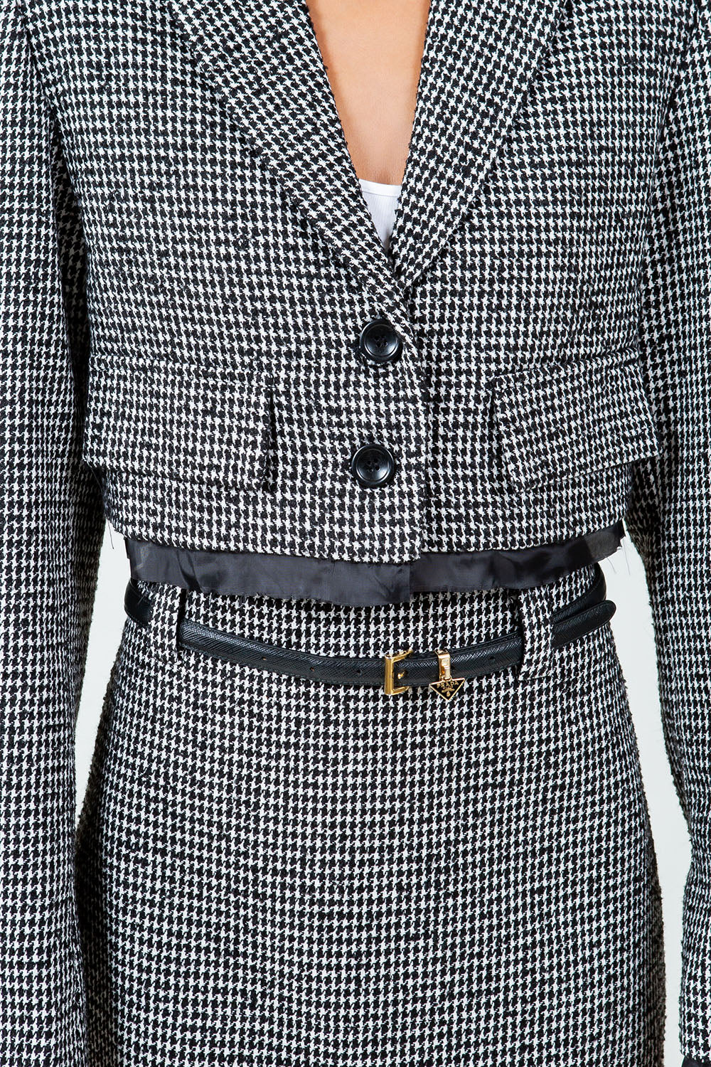 HOUNDSTOOTH RAW EDGE CONTRAST HEMMING JACKET