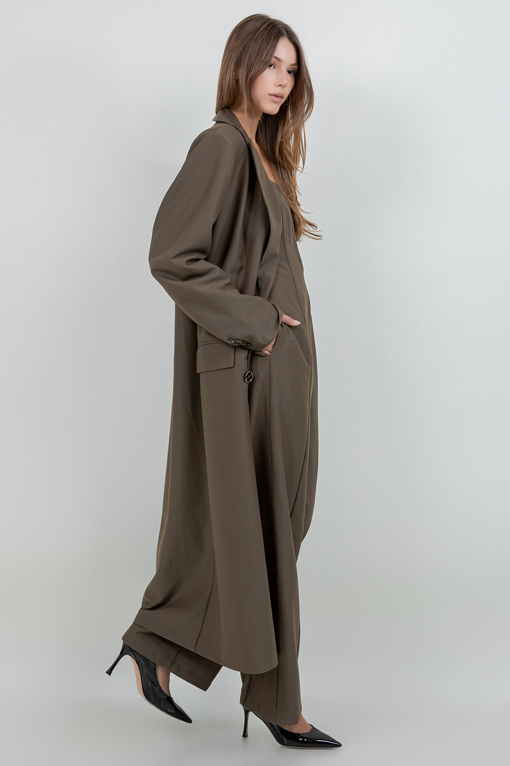 STRUCTURED WOVEN BUTTON CLOSURE LONG BLAZER JACKET - Whiteroom+Cactus