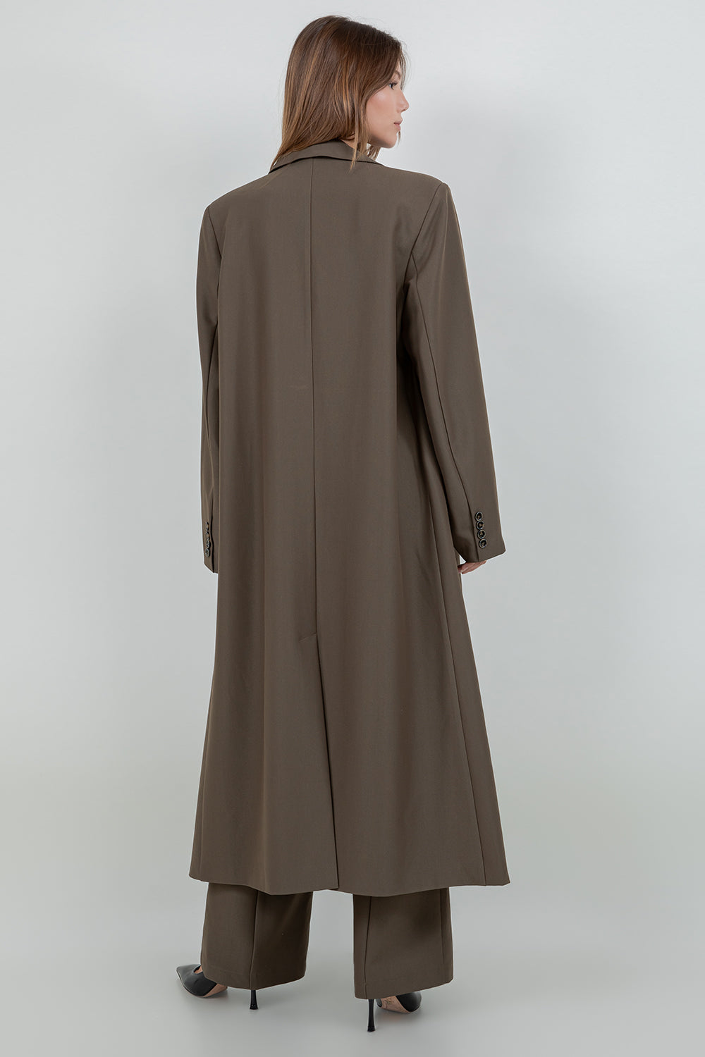 STRUCTURED WOVEN BUTTON CLOSURE LONG BLAZER JACKET - Whiteroom+Cactus