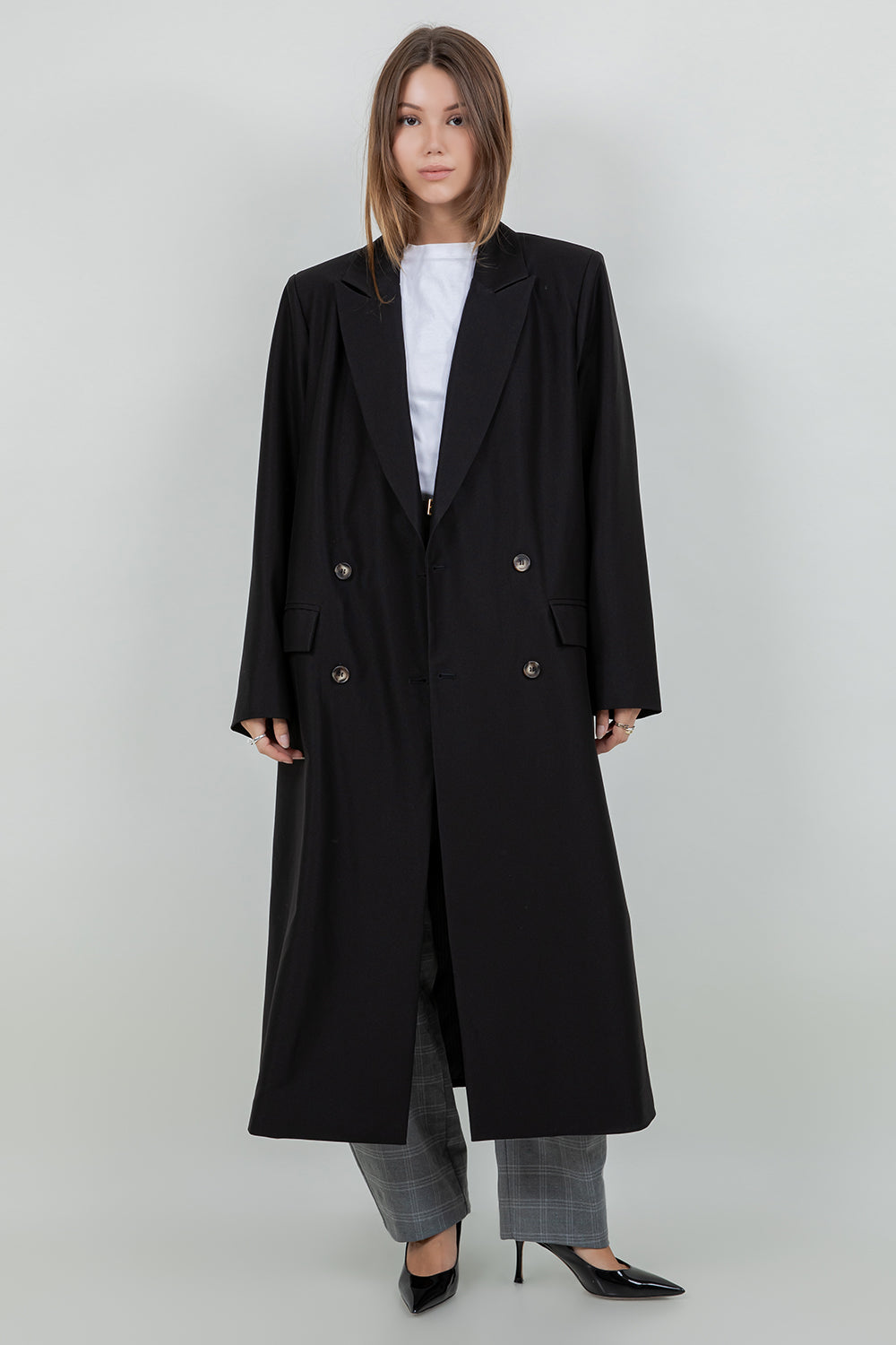 STRUCTURED WOVEN BUTTON CLOSURE LONG BLAZER JACKET - Whiteroom+Cactus