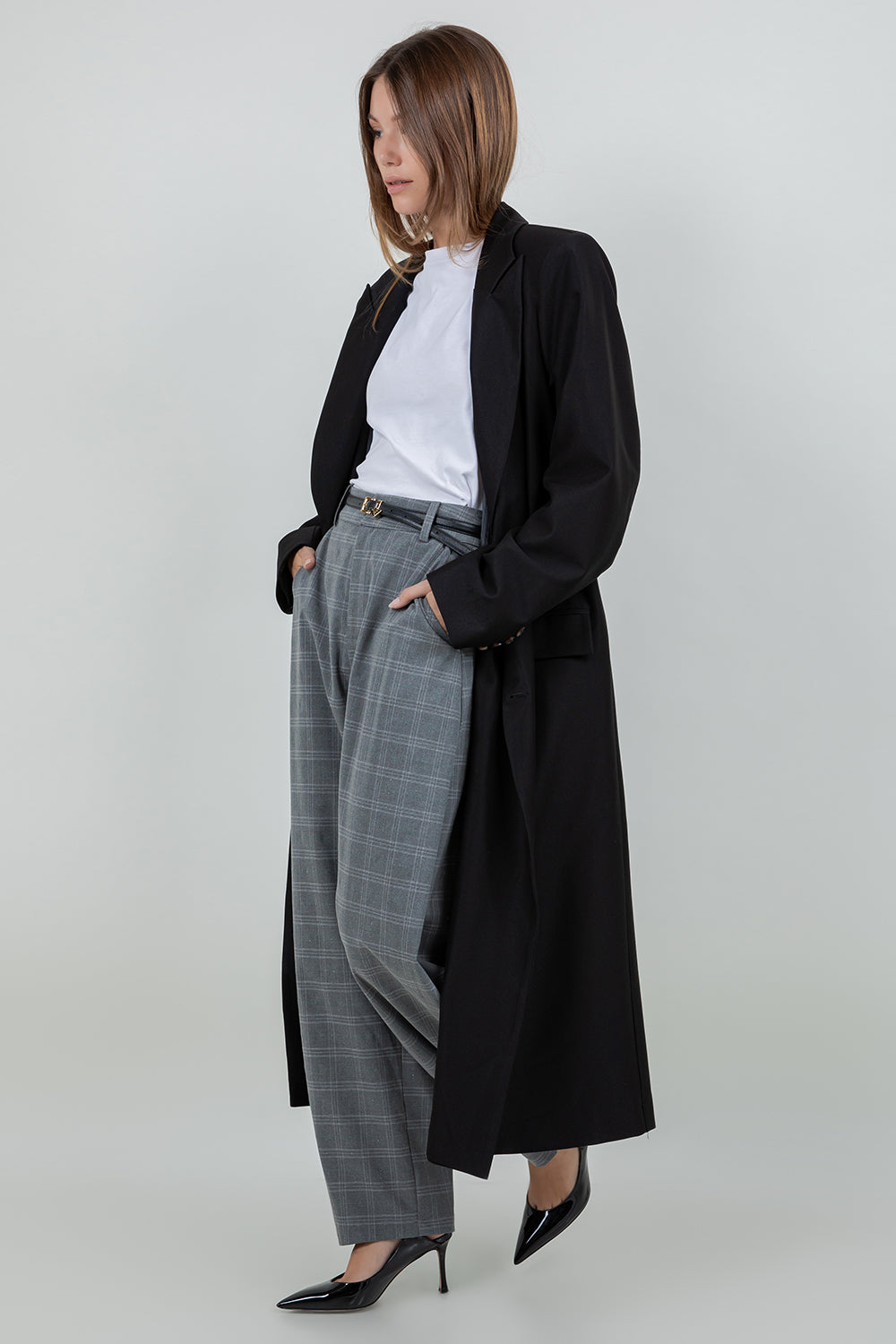 STRUCTURED WOVEN BUTTON CLOSURE LONG BLAZER JACKET - Whiteroom+Cactus