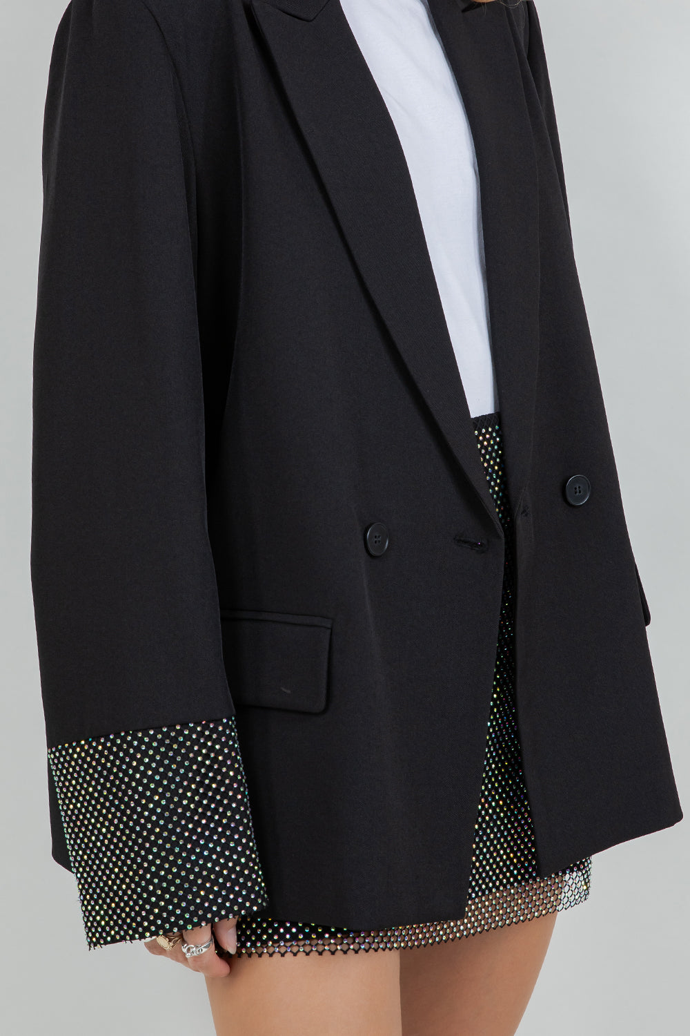 BLAZER WITH CONTRAST RHINESTONE SLEEVES