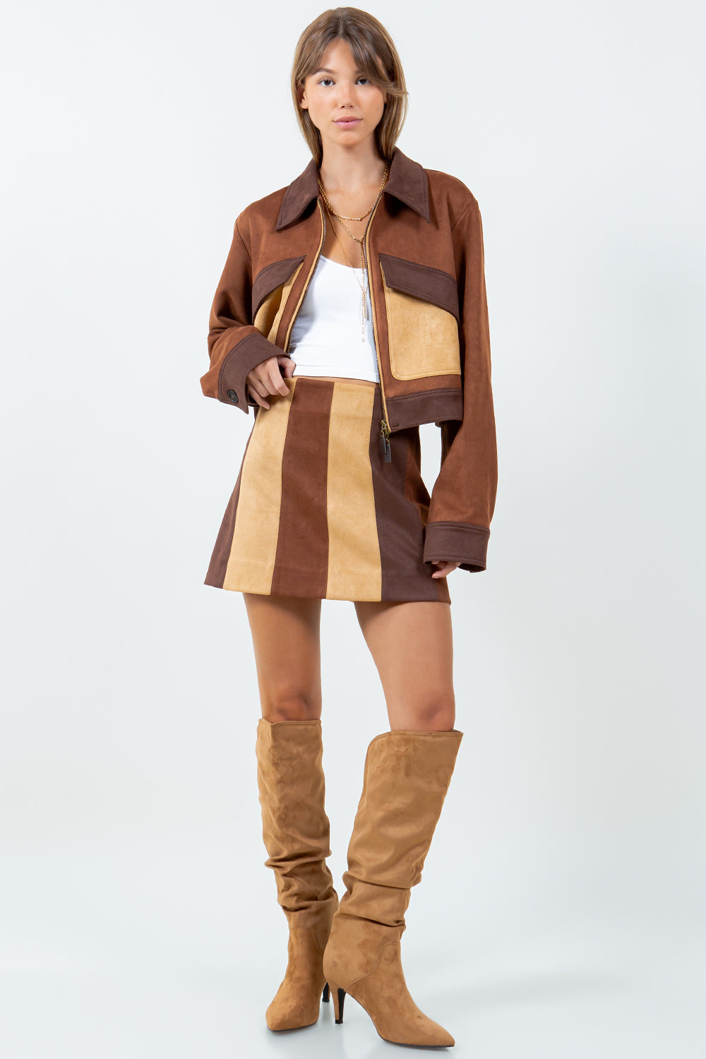 MULTI BROWN COMBO SUEDE JACKET