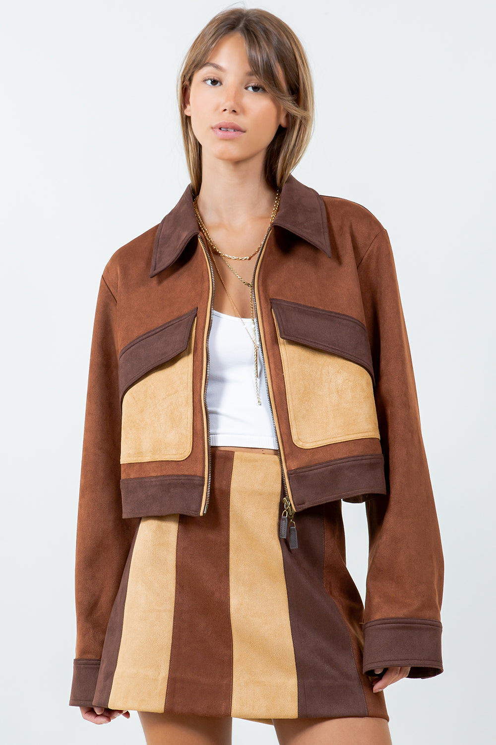 MULTI BROWN COMBO SUEDE JACKET