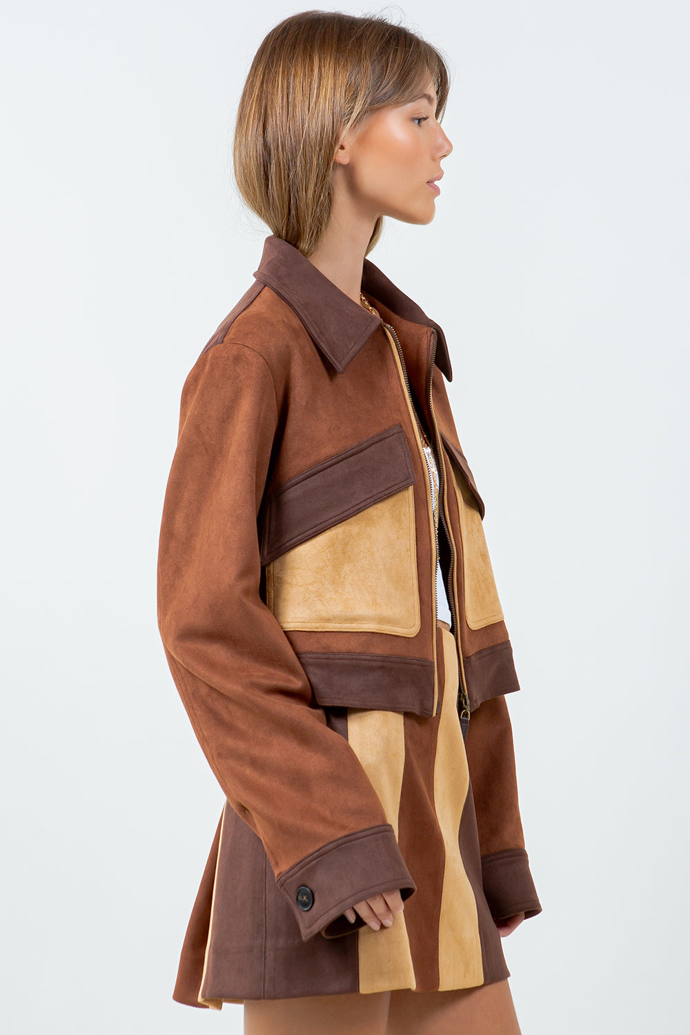 MULTI BROWN COMBO SUEDE JACKET