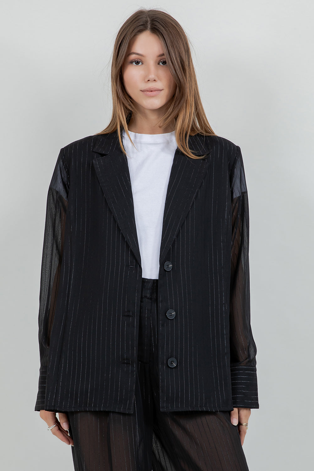 LIGHTWEIGHT LUREX ACCENT WOVEN BLAZER JACKET - Whiteroom+Cactus