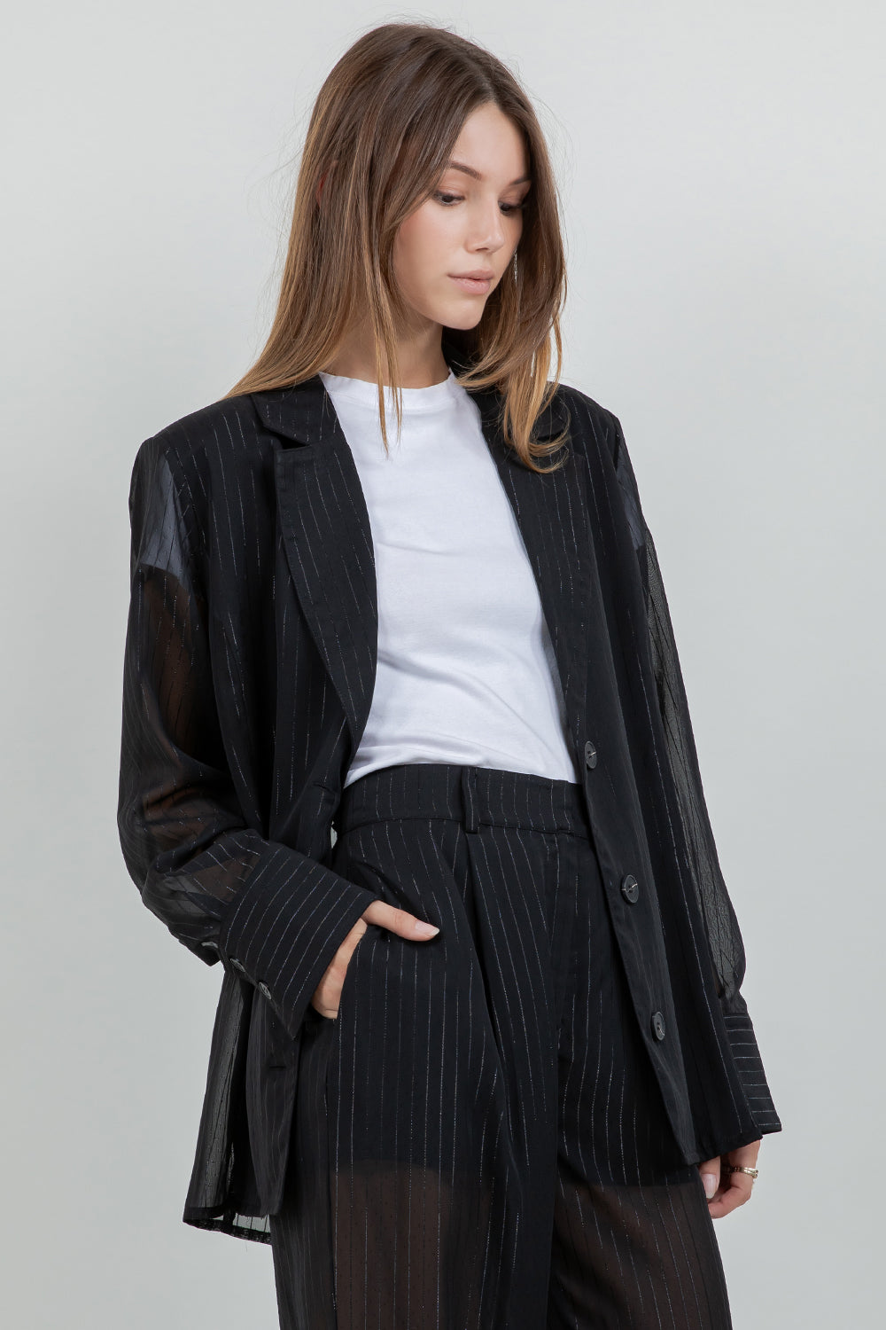 LIGHTWEIGHT LUREX ACCENT WOVEN BLAZER JACKET - Whiteroom+Cactus