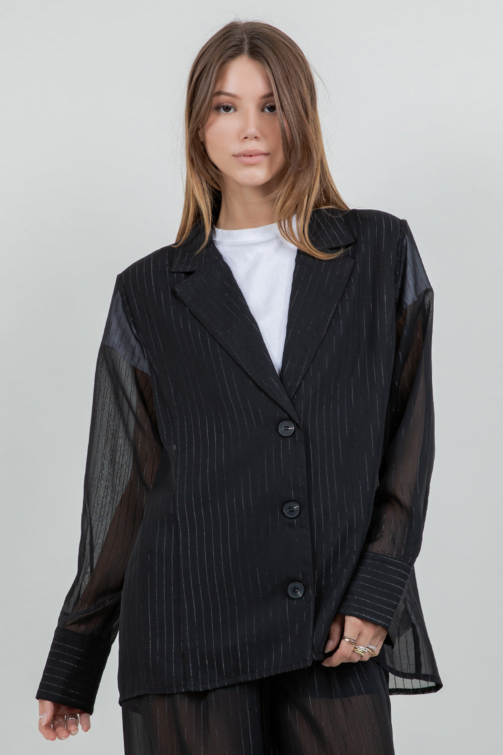LIGHTWEIGHT LUREX ACCENT WOVEN BLAZER JACKET - Whiteroom+Cactus