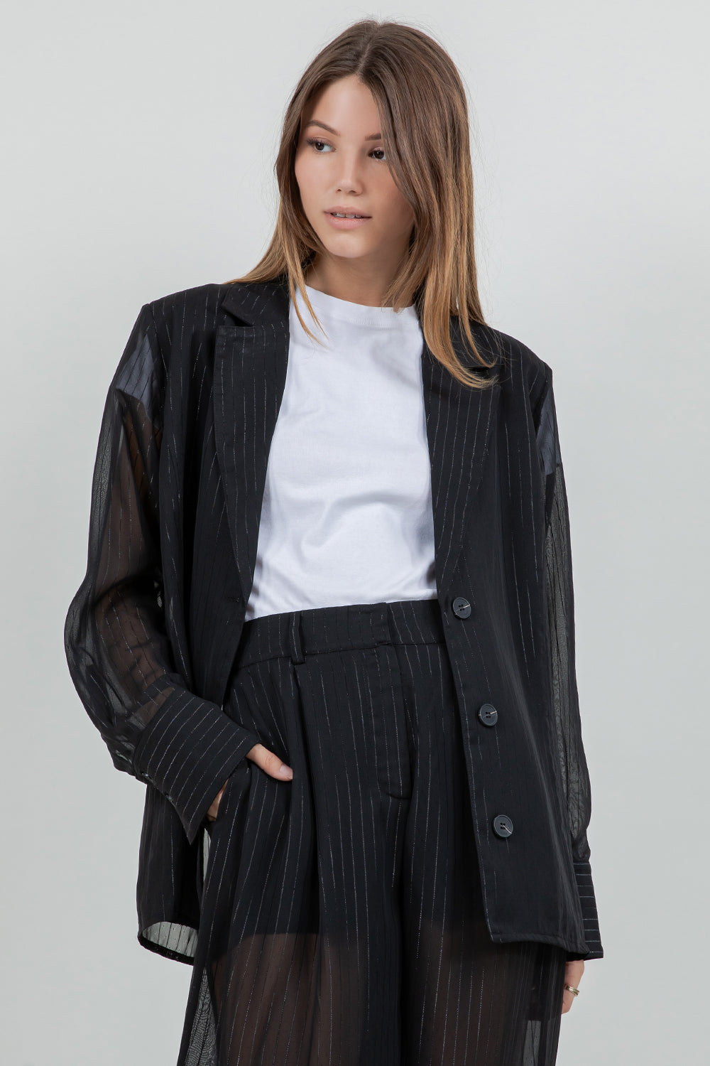 LIGHTWEIGHT LUREX ACCENT WOVEN BLAZER JACKET - Whiteroom+Cactus