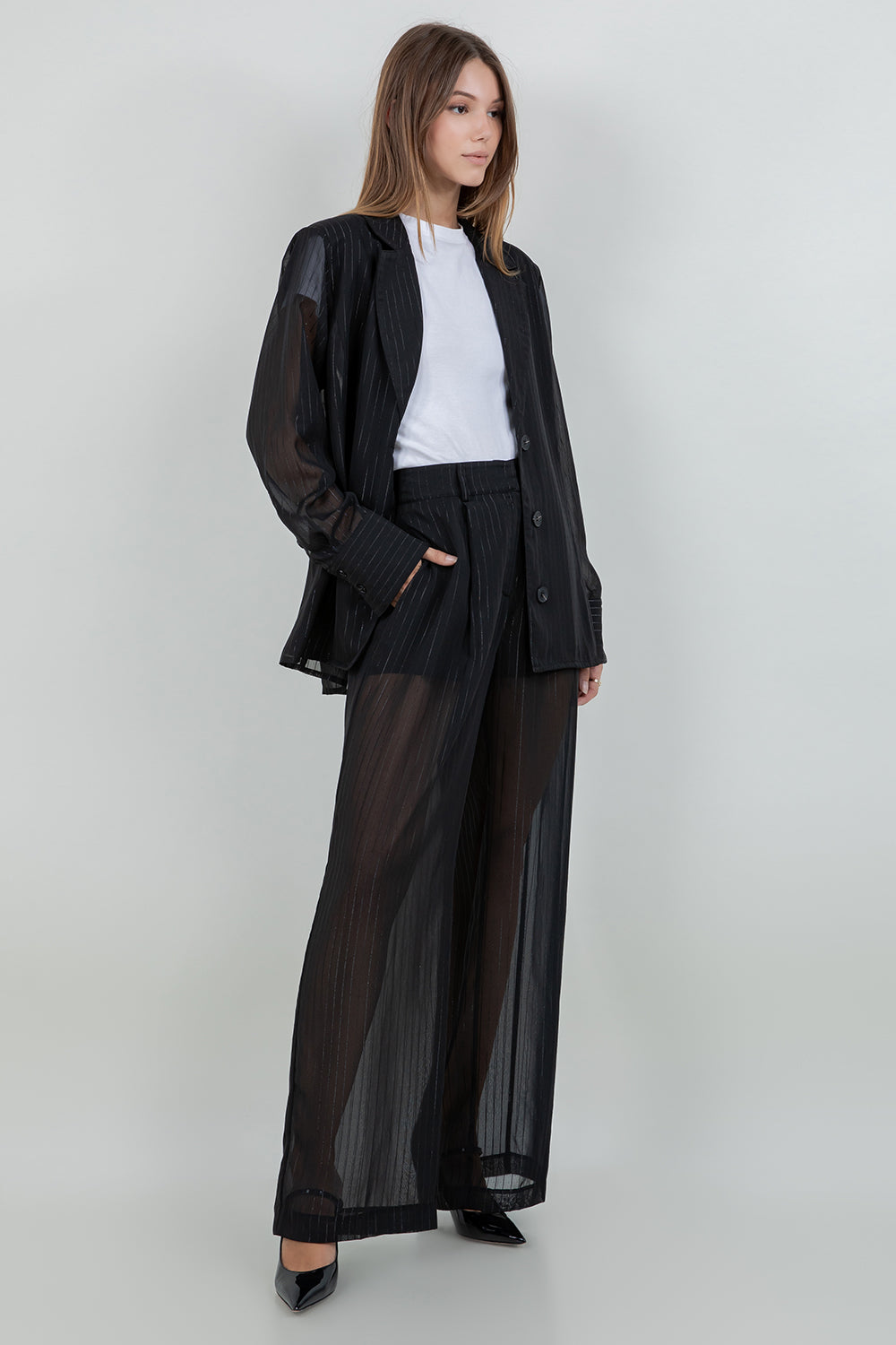 LIGHTWEIGHT LUREX ACCENT WOVEN BLAZER JACKET - Whiteroom+Cactus