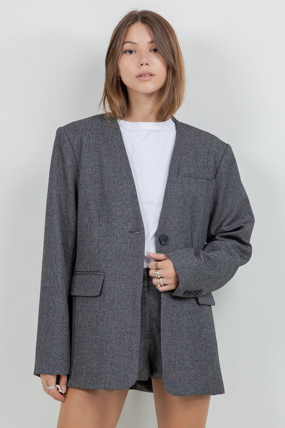 WOVEN JACKET BLAZER WITH DETACHEABLE WRAP AROUND BELT - Whiteroom+Cactus
