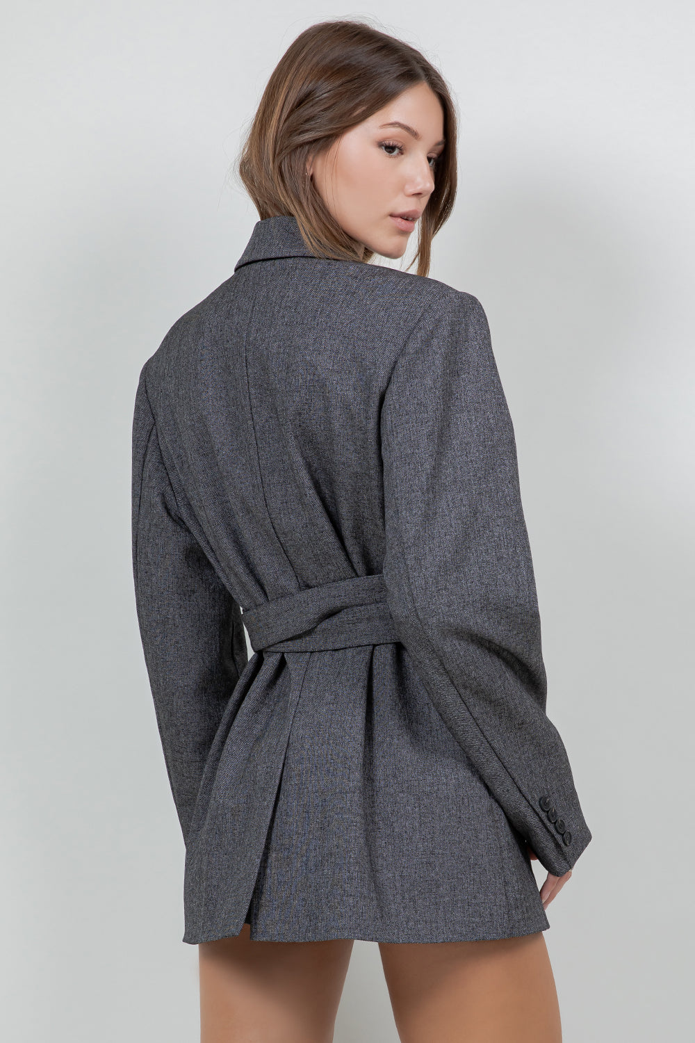 WOVEN JACKET BLAZER WITH DETACHEABLE WRAP AROUND BELT - Whiteroom+Cactus