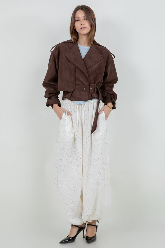 SUEDE MOTO JACKET WITH ADJUSTABLE SELF BELT - Whiteroom+Cactus