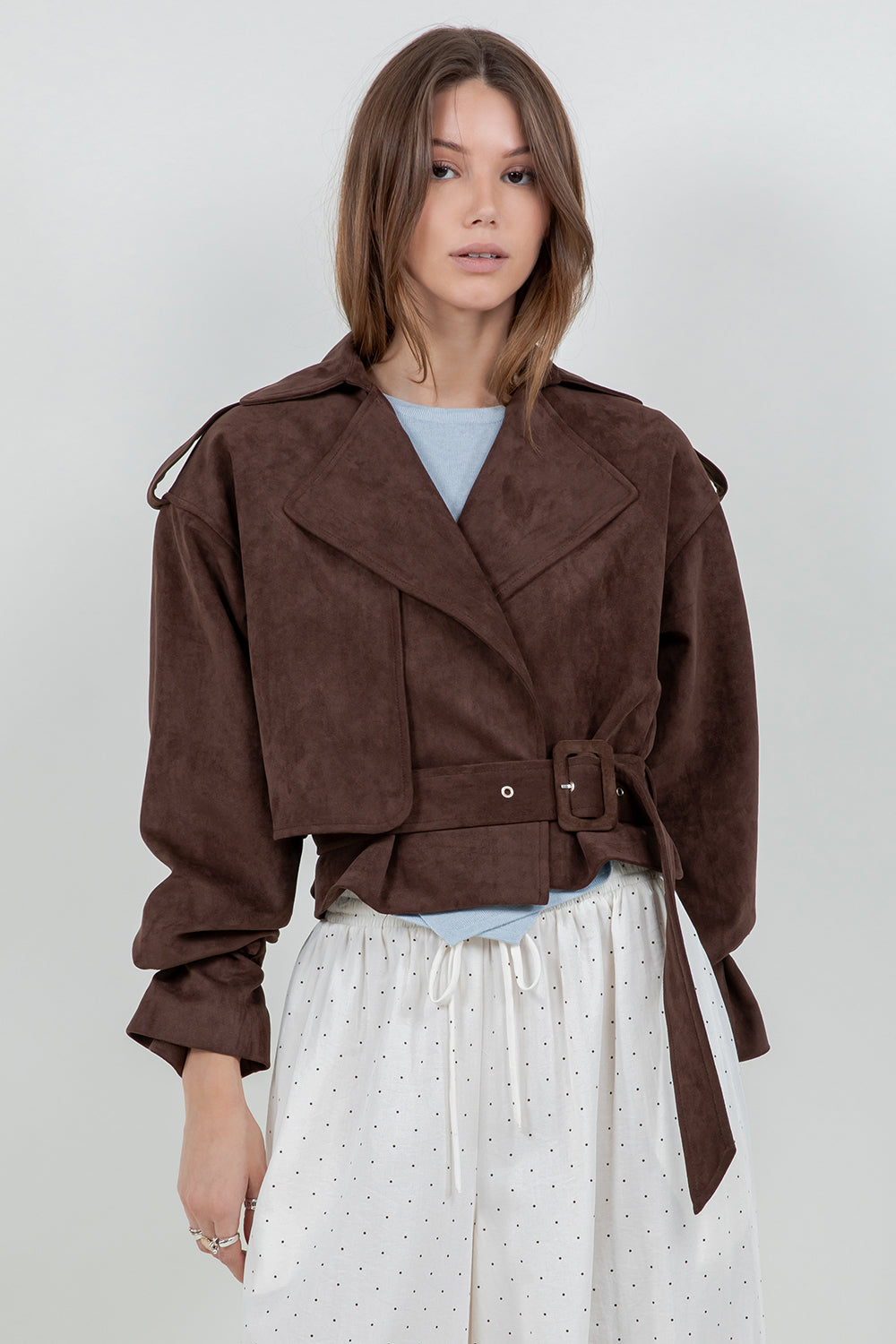 SUEDE MOTO JACKET WITH ADJUSTABLE SELF BELT - Whiteroom+Cactus