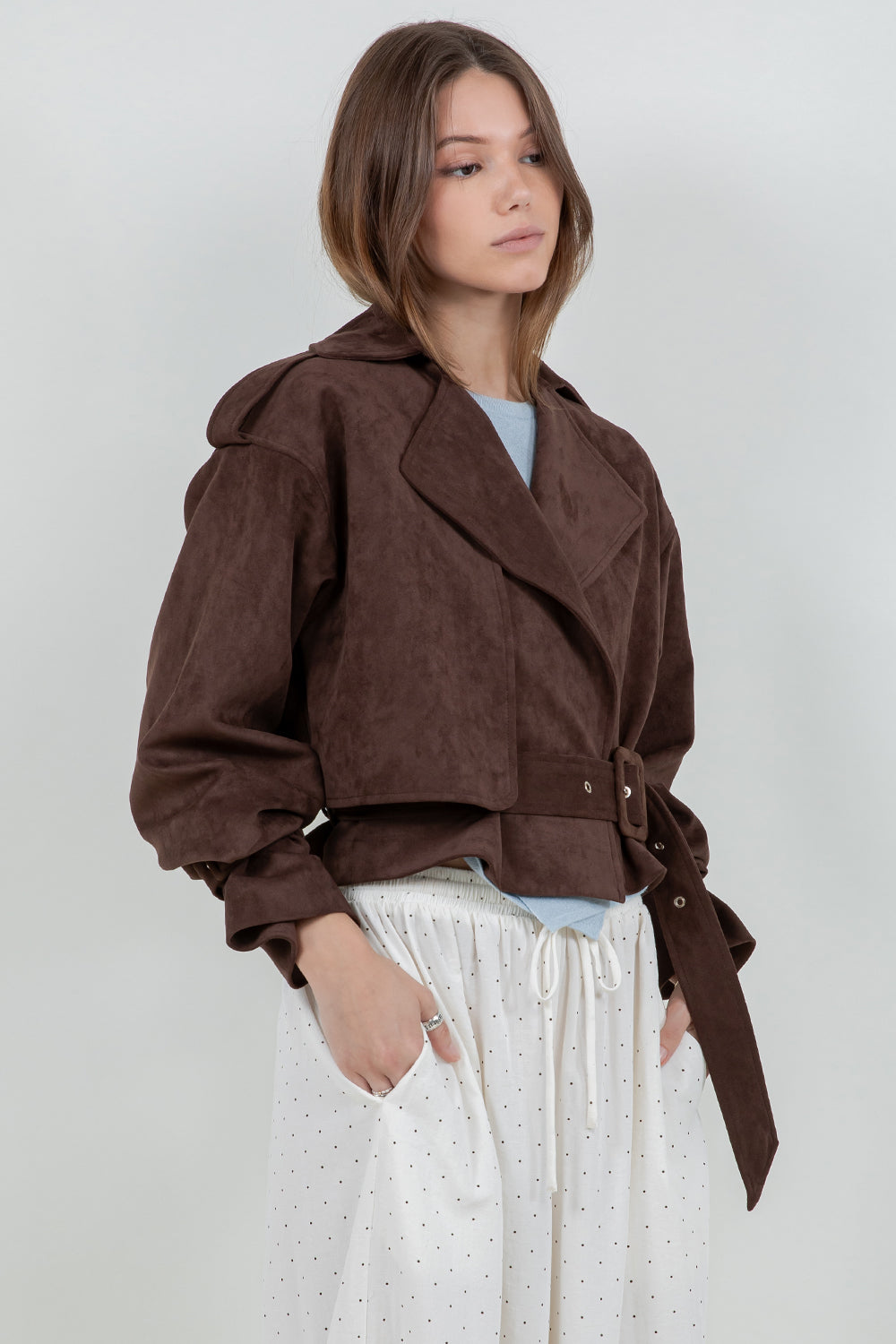 SUEDE MOTO JACKET WITH ADJUSTABLE SELF BELT - Whiteroom+Cactus