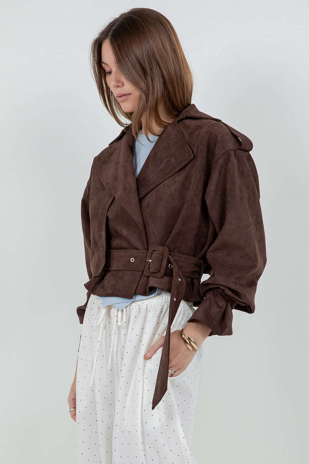 SUEDE MOTO JACKET WITH ADJUSTABLE SELF BELT - Whiteroom+Cactus