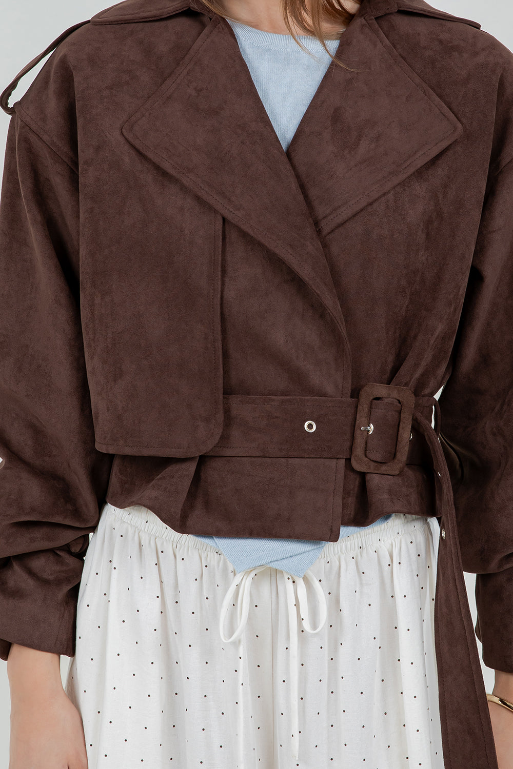 SUEDE MOTO JACKET WITH ADJUSTABLE SELF BELT - Whiteroom+Cactus