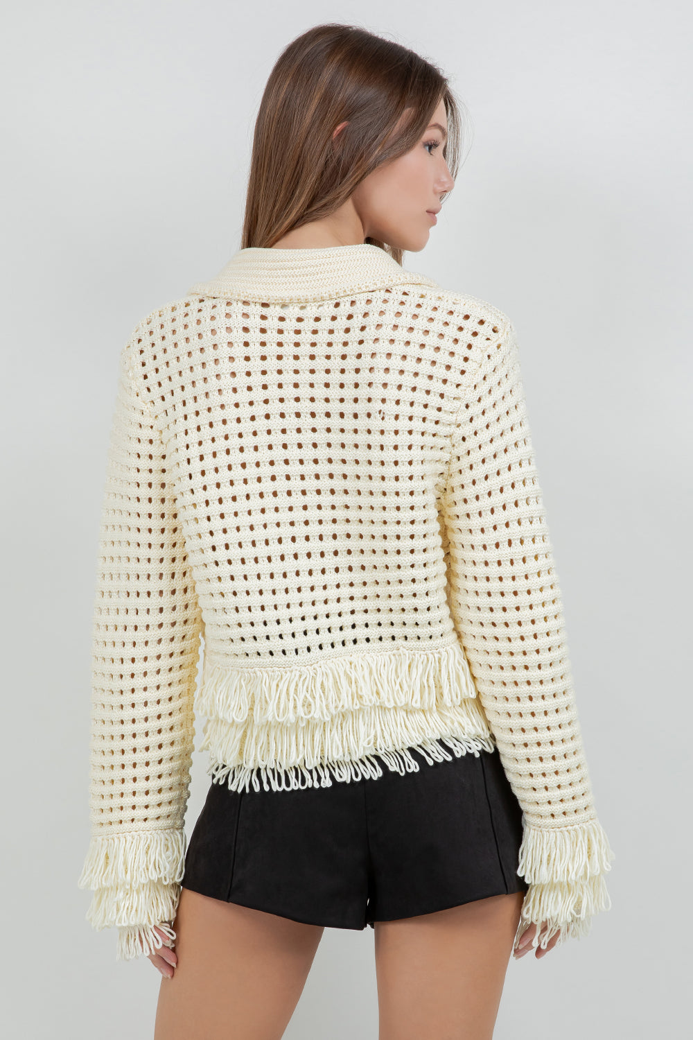 FRINGE DETAILED SOFT KNIT BUTTON DOWN CARDIGAN - Whiteroom+Cactus