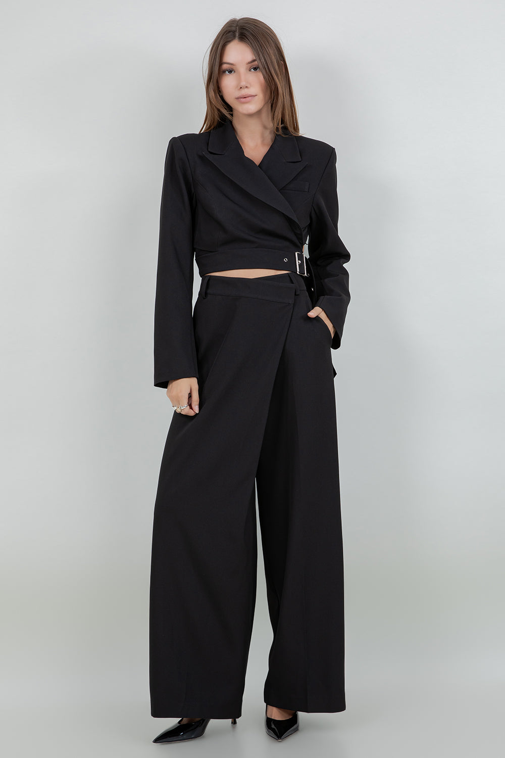 WRAP DETAIL WIDE PANTS - BLACK - Whiteroom+Cactus