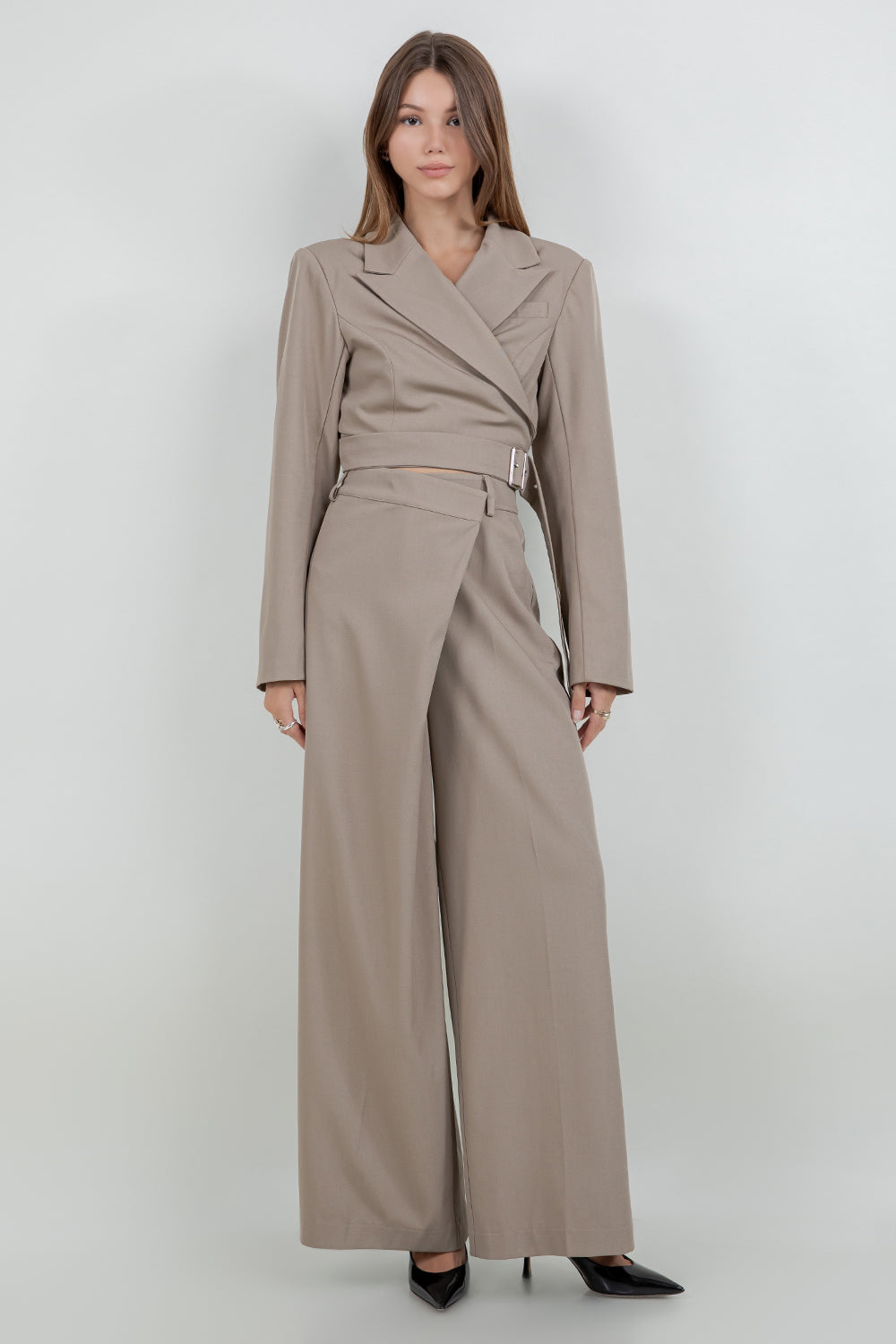 WRAP DETAIL WIDE PANTS - MOCHA - Whiteroom+Cactus