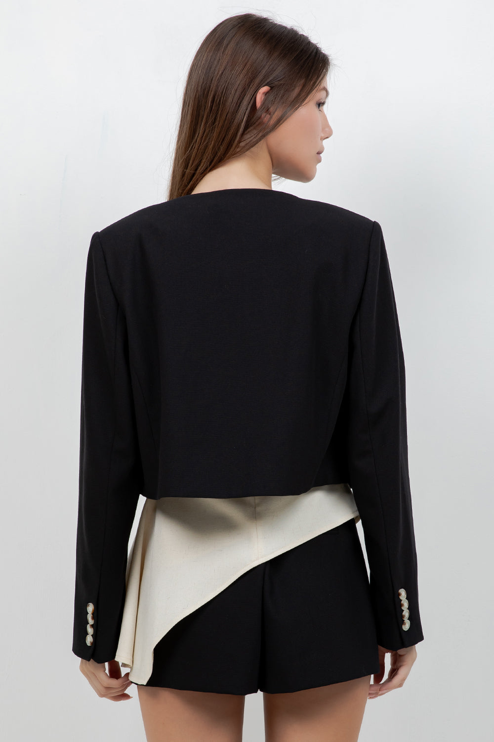 SOFT WOVEN DOUBLE PLACKET JACKET (BLACK/SAND)