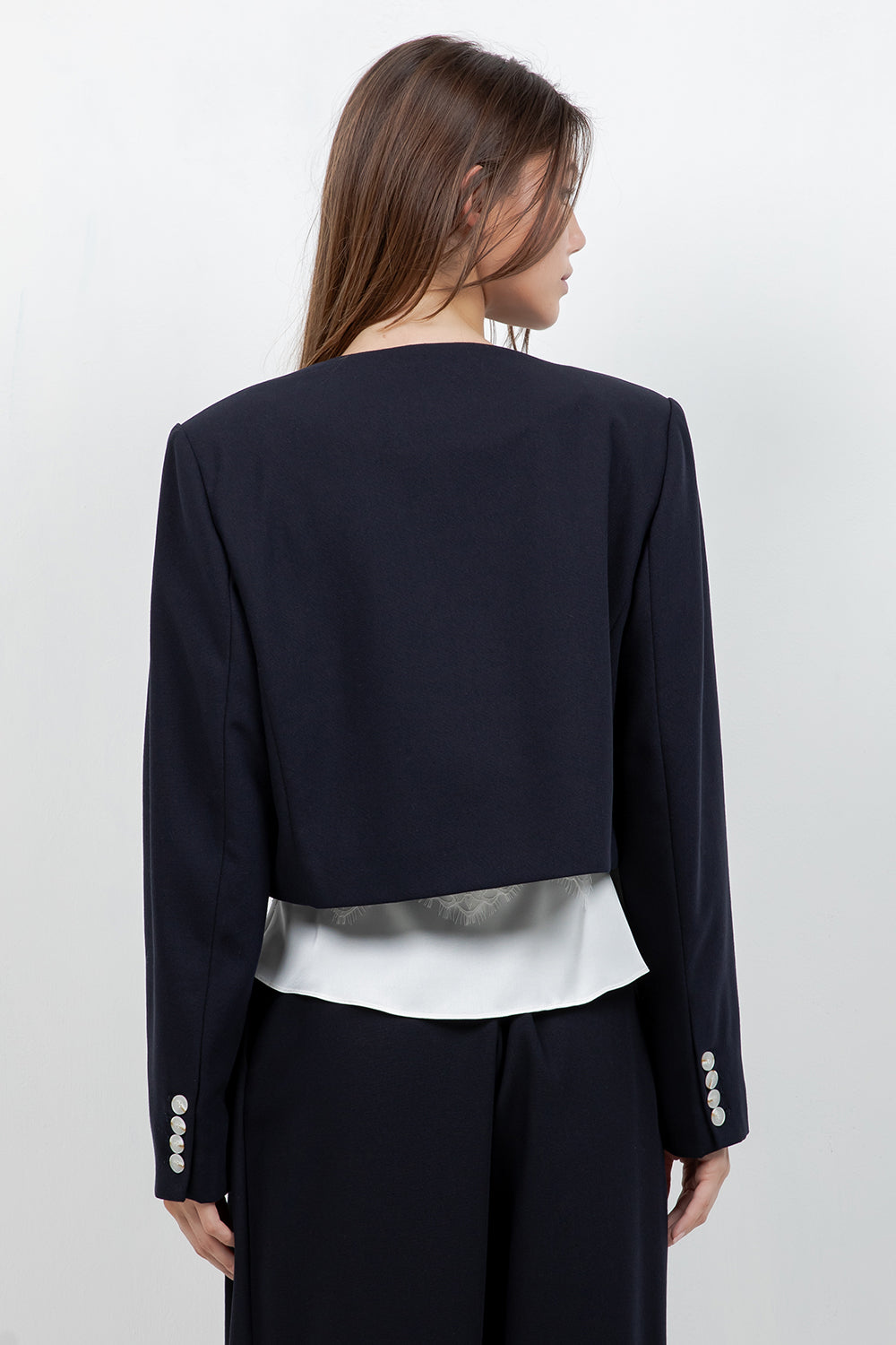 SOFT WOVEN DOUBLE PLACKET JACKET (NAVY/IVORY) - Whiteroom+Cactus