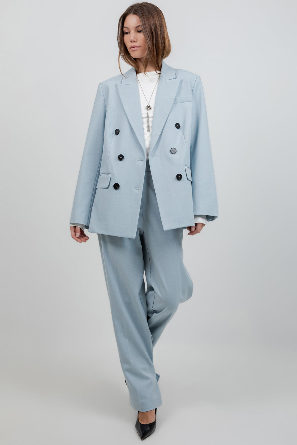 SOFT WOVEN SLIGHT OVERSIZED DOUBLE BREASTED BLAZER - Whiteroom+Cactus
