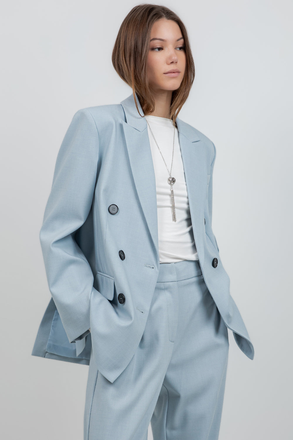 SOFT WOVEN SLIGHT OVERSIZED DOUBLE BREASTED BLAZER - Whiteroom+Cactus