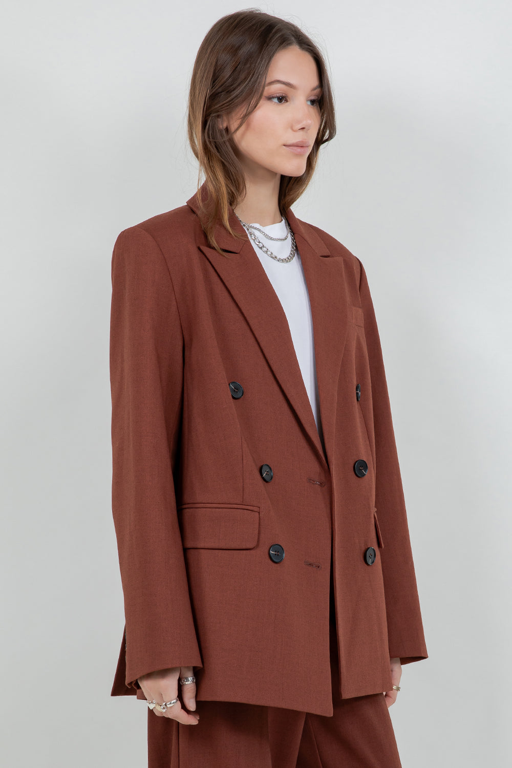 SOFT WOVEN SLIGHT OVERSIZED DOUBLE BREASTED BLAZER