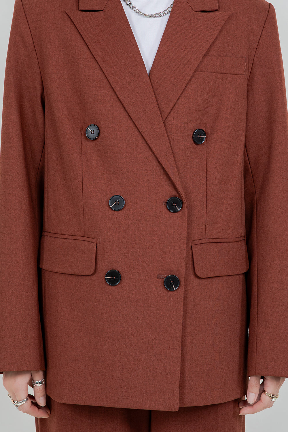 SOFT WOVEN SLIGHT OVERSIZED DOUBLE BREASTED BLAZER