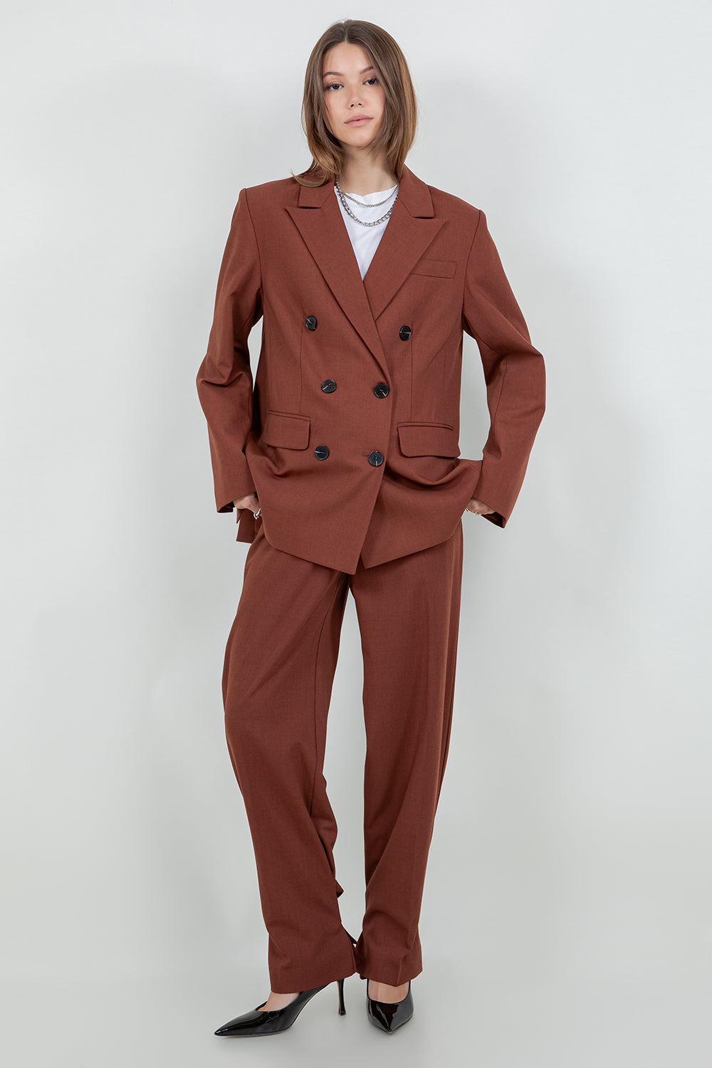 SOFT WOVEN SLIGHT OVERSIZED DOUBLE BREASTED BLAZER