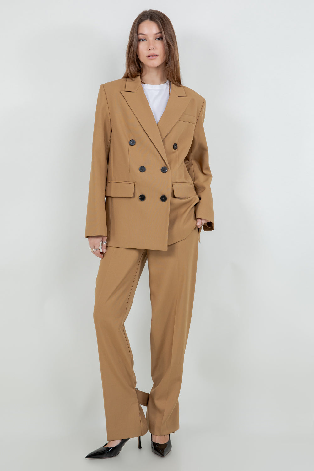 SOFT WOVEN SLIGHT OVERSIZED DOUBLE BREASTED BLAZER