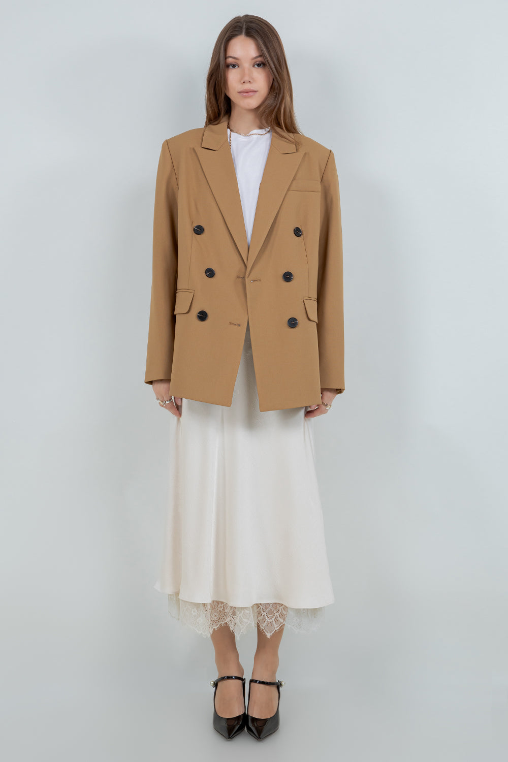 SOFT WOVEN SLIGHT OVERSIZED DOUBLE BREASTED BLAZER