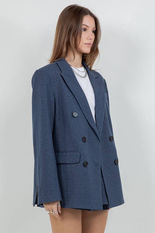 RHINESTONE EMBOSSED PINSTRIPE JACKET BLAZER - Whiteroom+Cactus