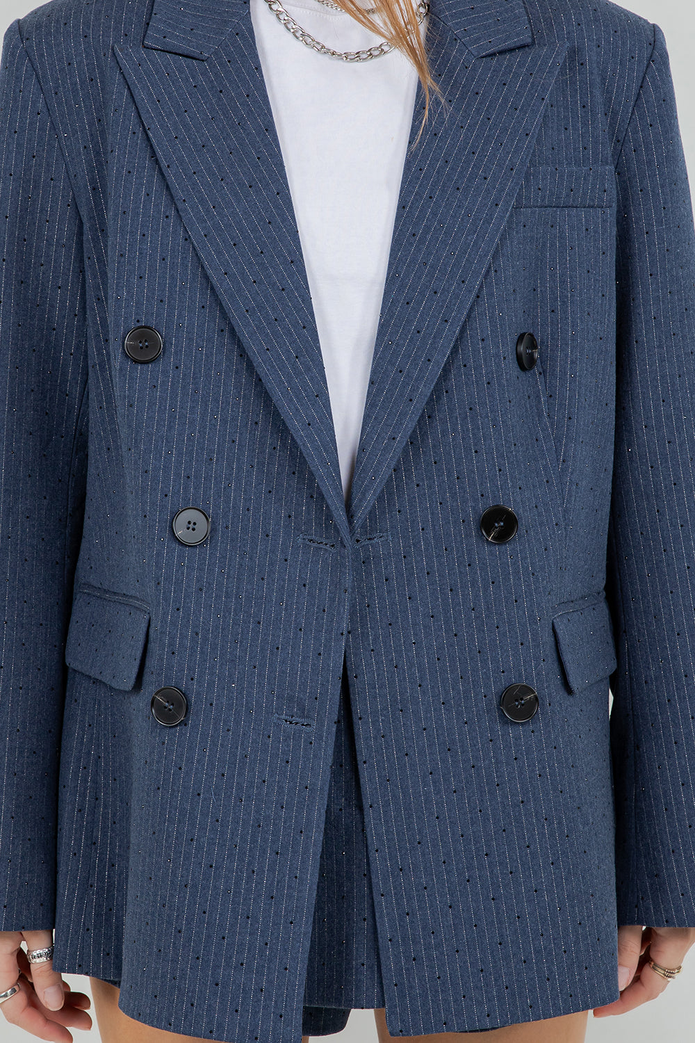RHINESTONE EMBOSSED PINSTRIPE JACKET BLAZER - Whiteroom+Cactus