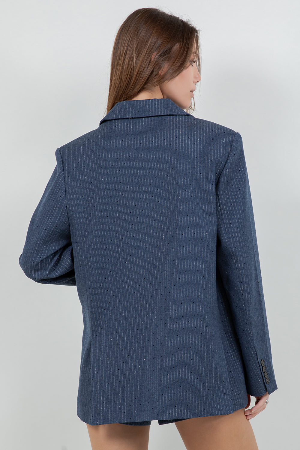 RHINESTONE EMBOSSED PINSTRIPE JACKET BLAZER - Whiteroom+Cactus