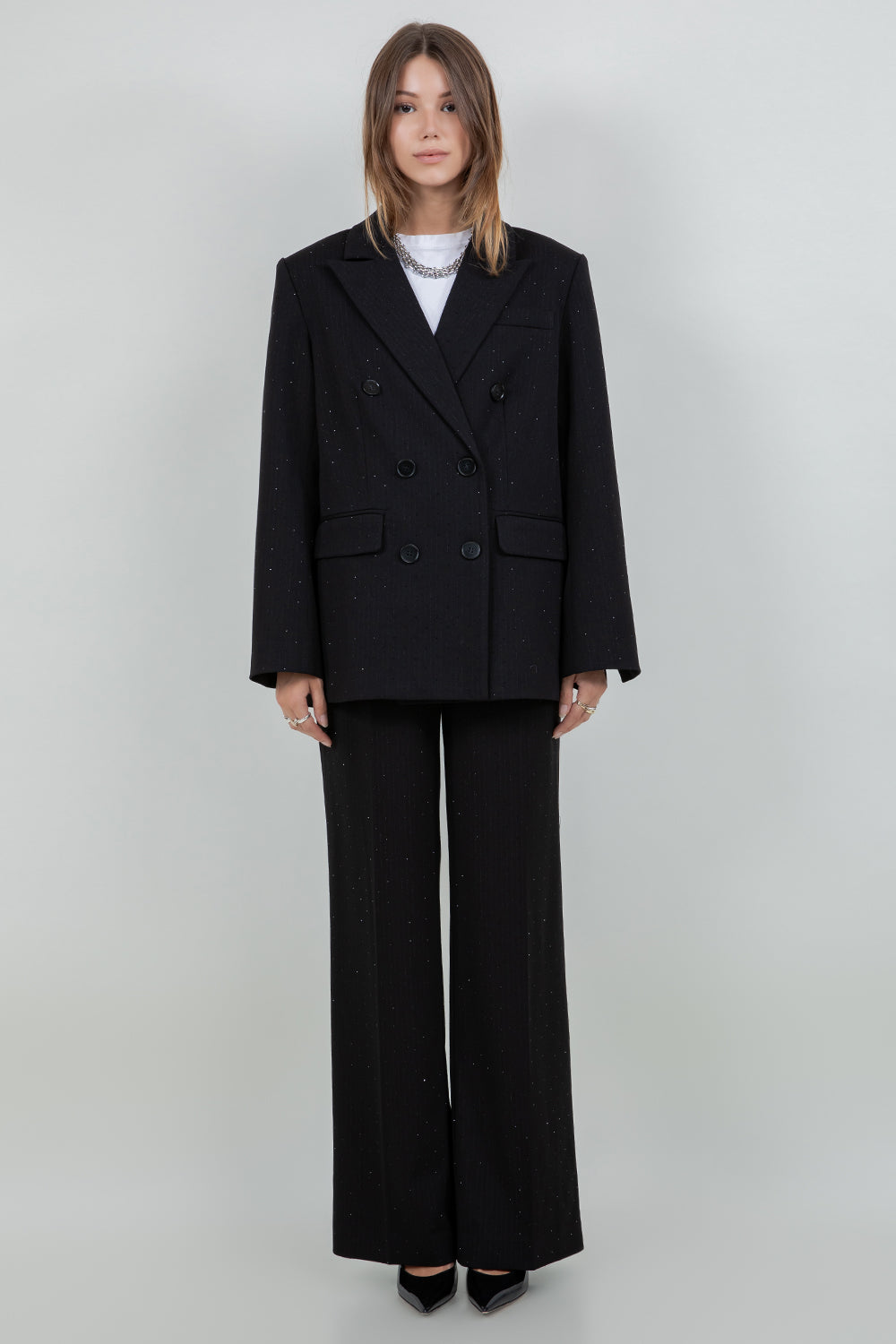 RHINESTONE EMBOSSED PINSTRIPE JACKET BLAZER - Whiteroom+Cactus